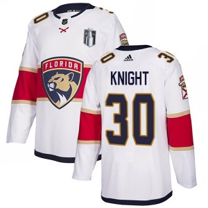 Men's Florida Panthers Spencer Knight Adidas Authentic Away 2023 Stanley Cup Final Jersey - White