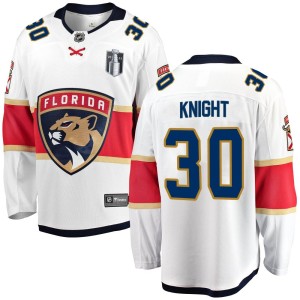 Youth Florida Panthers Spencer Knight Fanatics Branded Breakaway Away 2023 Stanley Cup Final Jersey - White