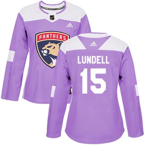 Women's Florida Panthers Anton Lundell Adidas Authentic Fights Cancer Practice Jersey - Purple
