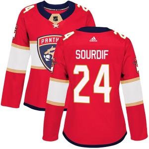 Women's Florida Panthers Justin Sourdif Adidas Authentic Home Jersey - Red