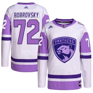 Men's Florida Panthers Sergei Bobrovsky Adidas Authentic Hockey Fights Cancer Primegreen Jersey - White/Purple