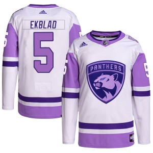 Men's Florida Panthers Aaron Ekblad Adidas Authentic Hockey Fights Cancer Primegreen Jersey - White/Purple