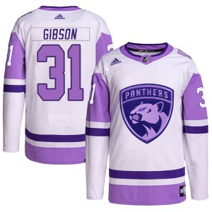 Men's Florida Panthers Christopher Gibson Adidas Authentic Hockey Fights Cancer Primegreen Jersey - White/Purple