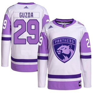 Men's Florida Panthers Mack Guzda Adidas Authentic Hockey Fights Cancer Primegreen Jersey - White/Purple