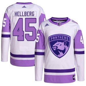 Men's Florida Panthers Magnus Hellberg Adidas Authentic Hockey Fights Cancer Primegreen Jersey - White/Purple