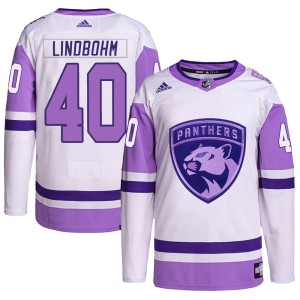 Men's Florida Panthers Petteri Lindbohm Adidas Authentic Hockey Fights Cancer Primegreen Jersey - White/Purple