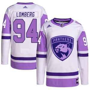 Men's Florida Panthers Ryan Lomberg Adidas Authentic Hockey Fights Cancer Primegreen Jersey - White/Purple