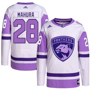 Men's Florida Panthers Josh Mahura Adidas Authentic Hockey Fights Cancer Primegreen Jersey - White/Purple