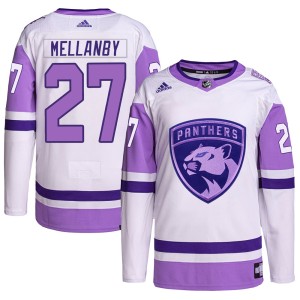 Men's Florida Panthers Scott Mellanby Adidas Authentic Hockey Fights Cancer Primegreen Jersey - White/Purple