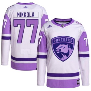 Men's Florida Panthers Niko Mikkola Adidas Authentic Hockey Fights Cancer Primegreen Jersey - White/Purple