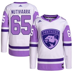 Men's Florida Panthers Markus Nutivaara Adidas Authentic Hockey Fights Cancer Primegreen Jersey - White/Purple