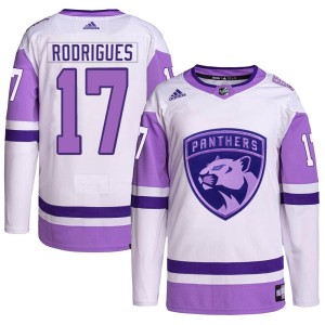 Men's Florida Panthers Evan Rodrigues Adidas Authentic Hockey Fights Cancer Primegreen Jersey - White/Purple