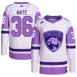 Men's Florida Panthers Colin White Adidas Authentic Hockey Fights Cancer Primegreen Jersey - White/Purple