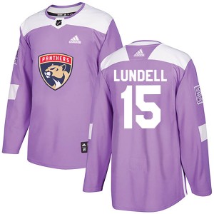 Men's Florida Panthers Anton Lundell Adidas Authentic Fights Cancer Practice Jersey - Purple