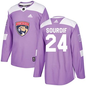 Men's Florida Panthers Justin Sourdif Adidas Authentic Fights Cancer Practice Jersey - Purple