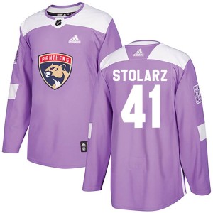 Men's Florida Panthers Anthony Stolarz Adidas Authentic Fights Cancer Practice Jersey - Purple