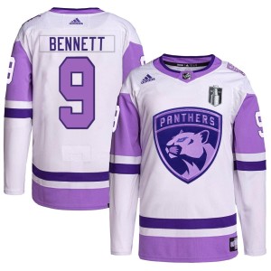 Youth Florida Panthers Sam Bennett Adidas Authentic Hockey Fights Cancer Primegreen 2023 Stanley Cup Final Jersey - White/Purple
