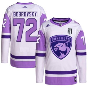 Youth Florida Panthers Sergei Bobrovsky Adidas Authentic Hockey Fights Cancer Primegreen 2023 Stanley Cup Final Jersey - White/P