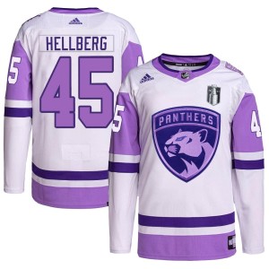 Youth Florida Panthers Magnus Hellberg Adidas Authentic Hockey Fights Cancer Primegreen 2023 Stanley Cup Final Jersey - White/Pu