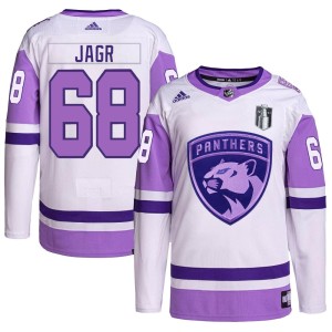 Youth Florida Panthers Jaromir Jagr Adidas Authentic Hockey Fights Cancer Primegreen 2023 Stanley Cup Final Jersey - White/Purpl