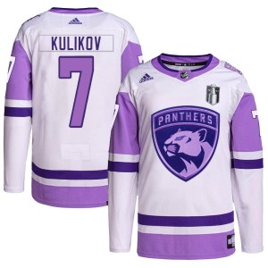 Youth Florida Panthers Dmitry Kulikov Adidas Authentic Hockey Fights Cancer Primegreen 2023 Stanley Cup Final Jersey - White/Pur
