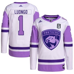 Youth Florida Panthers Roberto Luongo Adidas Authentic Hockey Fights Cancer Primegreen 2023 Stanley Cup Final Jersey - White/Pur