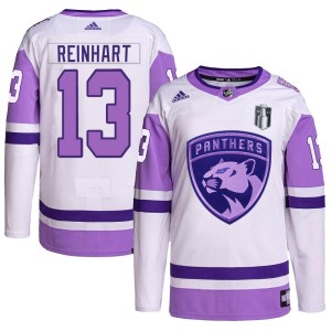 Youth Florida Panthers Sam Reinhart Adidas Authentic Hockey Fights Cancer Primegreen 2023 Stanley Cup Final Jersey - White/Purpl
