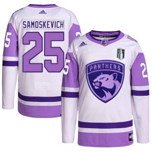 Youth Florida Panthers Mackie Samoskevich Adidas Authentic Hockey Fights Cancer Primegreen 2023 Stanley Cup Final Jersey - White