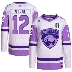 Youth Florida Panthers Eric Staal Adidas Authentic Hockey Fights Cancer Primegreen 2023 Stanley Cup Final Jersey - White/Purple