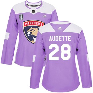 Women's Florida Panthers Donald Audette Adidas Authentic Fights Cancer Practice 2023 Stanley Cup Final Jersey - Purple