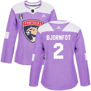 Women's Florida Panthers Tobias Bjornfot Adidas Authentic Fights Cancer Practice 2023 Stanley Cup Final Jersey - Purple