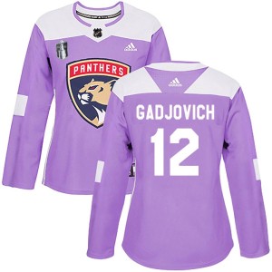 Women's Florida Panthers Jonah Gadjovich Adidas Authentic Fights Cancer Practice 2023 Stanley Cup Final Jersey - Purple