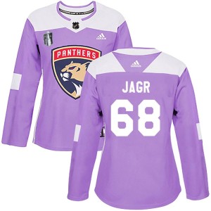 Women's Florida Panthers Jaromir Jagr Adidas Authentic Fights Cancer Practice 2023 Stanley Cup Final Jersey - Purple