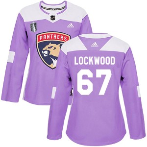 Women's Florida Panthers William Lockwood Adidas Authentic Fights Cancer Practice 2023 Stanley Cup Final Jersey - Purple