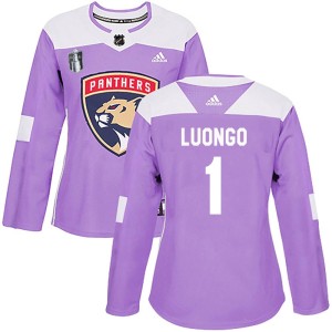 Women's Florida Panthers Roberto Luongo Adidas Authentic Fights Cancer Practice 2023 Stanley Cup Final Jersey - Purple