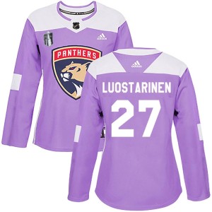 Women's Florida Panthers Eetu Luostarinen Adidas Authentic Fights Cancer Practice 2023 Stanley Cup Final Jersey - Purple