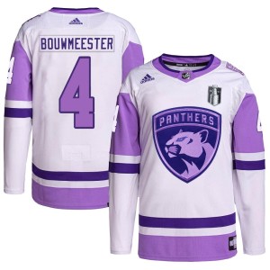 Men's Florida Panthers Jay Bouwmeester Adidas Authentic Hockey Fights Cancer Primegreen 2023 Stanley Cup Final Jersey - White/Pu