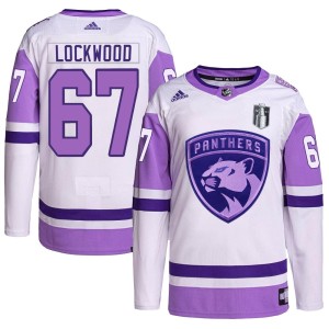 Men's Florida Panthers William Lockwood Adidas Authentic Hockey Fights Cancer Primegreen 2023 Stanley Cup Final Jersey - White/P