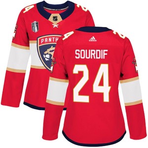 Women's Florida Panthers Justin Sourdif Adidas Authentic Home 2023 Stanley Cup Final Jersey - Red