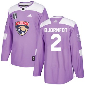 Men's Florida Panthers Tobias Bjornfot Adidas Authentic Fights Cancer Practice 2023 Stanley Cup Final Jersey - Purple