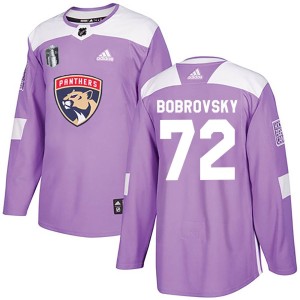 Men's Florida Panthers Sergei Bobrovsky Adidas Authentic Fights Cancer Practice 2023 Stanley Cup Final Jersey - Purple