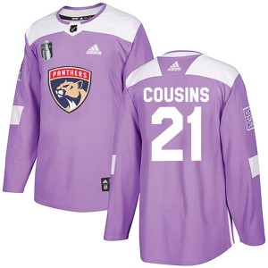 Men's Florida Panthers Nick Cousins Adidas Authentic Fights Cancer Practice 2023 Stanley Cup Final Jersey - Purple