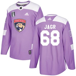 Men's Florida Panthers Jaromir Jagr Adidas Authentic Fights Cancer Practice 2023 Stanley Cup Final Jersey - Purple