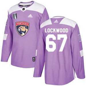 Men's Florida Panthers William Lockwood Adidas Authentic Fights Cancer Practice 2023 Stanley Cup Final Jersey - Purple