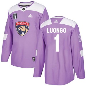 Men's Florida Panthers Roberto Luongo Adidas Authentic Fights Cancer Practice 2023 Stanley Cup Final Jersey - Purple