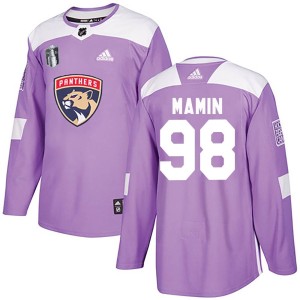 Men's Florida Panthers Maxim Mamin Adidas Authentic Fights Cancer Practice 2023 Stanley Cup Final Jersey - Purple