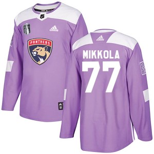 Men's Florida Panthers Niko Mikkola Adidas Authentic Fights Cancer Practice 2023 Stanley Cup Final Jersey - Purple