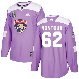 Men's Florida Panthers Brandon Montour Adidas Authentic Fights Cancer Practice 2023 Stanley Cup Final Jersey - Purple