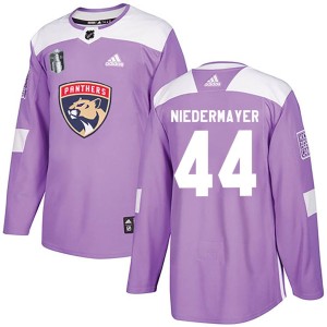 Men's Florida Panthers Rob Niedermayer Adidas Authentic Fights Cancer Practice 2023 Stanley Cup Final Jersey - Purple