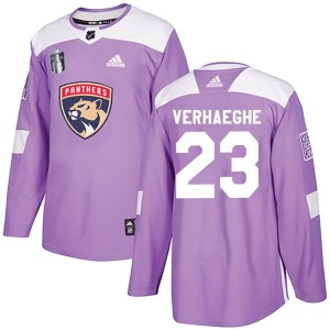 Men's Florida Panthers Carter Verhaeghe Adidas Authentic Fights Cancer Practice 2023 Stanley Cup Final Jersey - Purple